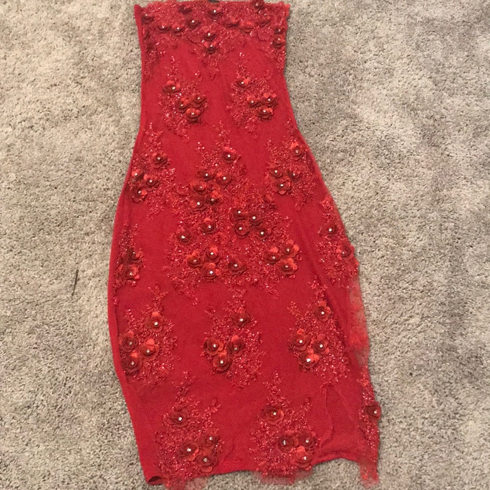 Custom made formal Red studded Dress